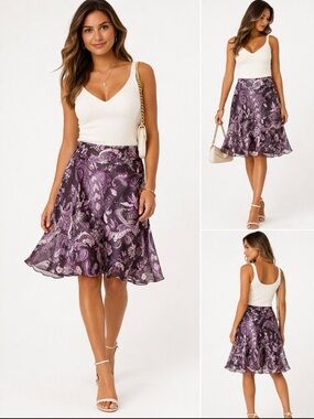 Ann Taylor Purple Paisley 100% Silk A-Line Skirt Petite 6P
